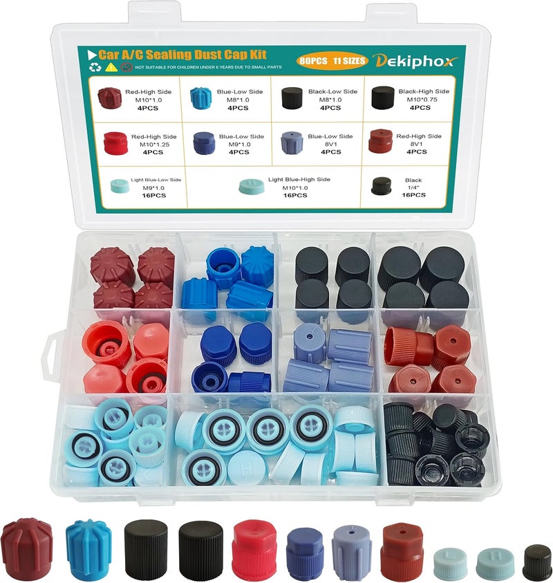 Dekiphox 80PCS AC Caps for Cars, A/C High Low Side Valve Core Port Dust Cap Set R12 R134a AC Service Valve Cap Automotive Air-Conditioning System Repair Kit - Image 1